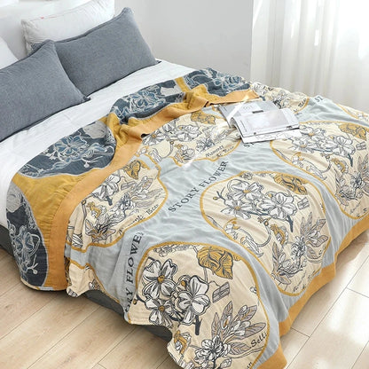 Japanese cotton blankets and throws gauze flowers sofa towel summer air conditioning blanket soft Leisure bedspread boho sheets