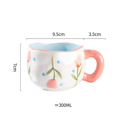 300ML Creative Hand Pinched Irregular Flower Ceramic mug Handmade Coffee Cup Breakfast Milk Afternoon tea cups Korean Style Mugs