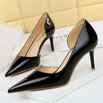 Women 7.5cm 10.5cm High Heels Yellow Pumps Office Sexy Stiletto Wedding Bridal Scarpins Short Heels Lady Sexy Hollow Party Shoes