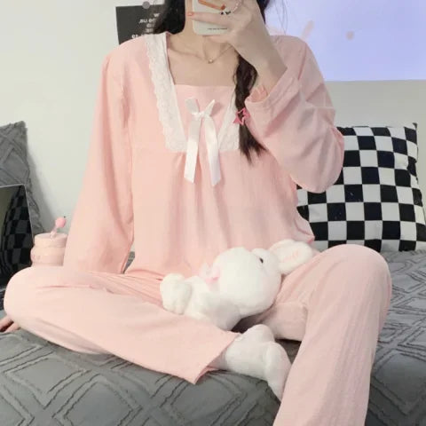 Postpartum woman lactation pajamas set autumn nursing leisurewear cartoon pregnant maternity breastfeeding tops long trousers