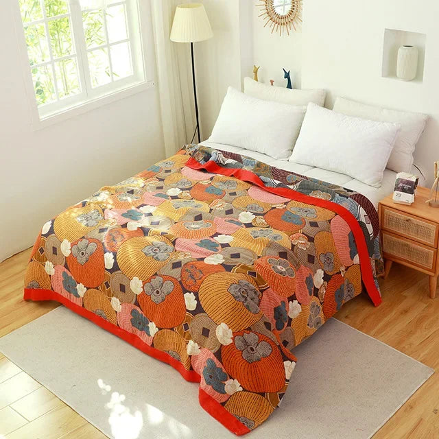 Japanese cotton blankets and throws gauze flowers sofa towel summer air conditioning blanket soft Leisure bedspread boho sheets