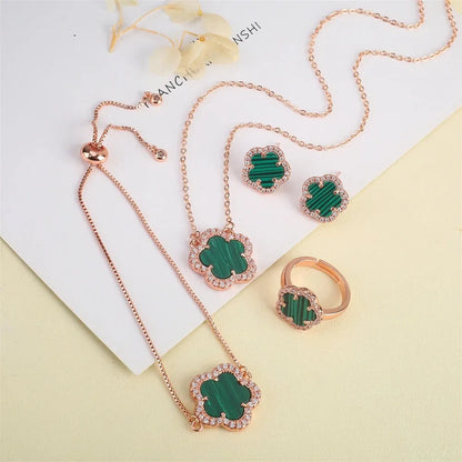 Natural stone zirconia clover jewelry collection classic five-leaf flower bracelet necklace ring earrings for women gift wholesa