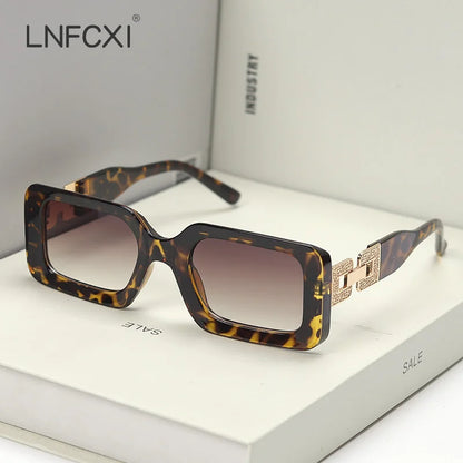 LNFCXI Retro Square Female Male Top Sunglasses Women Brand Designer Trend Pink Diamond Connecting Frame Legs Sun Glasses Men