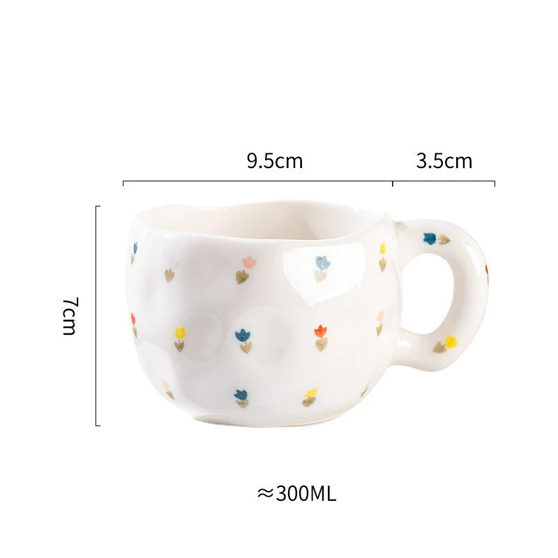 300ML Creative Hand Pinched Irregular Flower Ceramic mug Handmade Coffee Cup Breakfast Milk Afternoon tea cups Korean Style Mugs