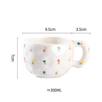 300ML Creative Hand Pinched Irregular Flower Ceramic mug Handmade Coffee Cup Breakfast Milk Afternoon tea cups Korean Style Mugs