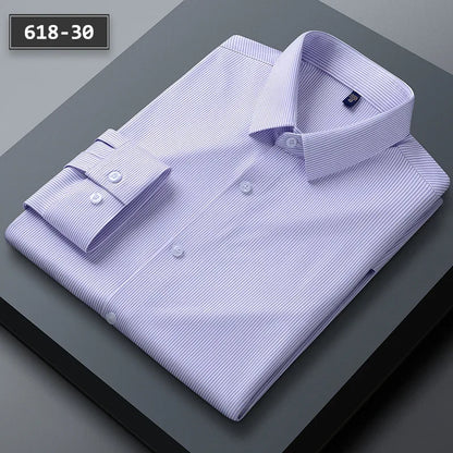 New Stretch Anti-Wrinkle Men's Shirts Long Sleeve Dress Shirts High Quality Men Slim Fit Social Business Blouse Striped Shirt