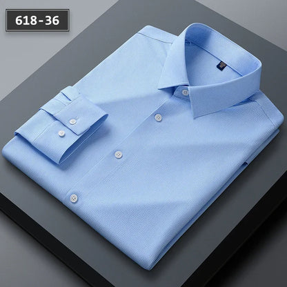 New Stretch Anti-Wrinkle Men's Shirts Long Sleeve Dress Shirts High Quality Men Slim Fit Social Business Blouse Striped Shirt