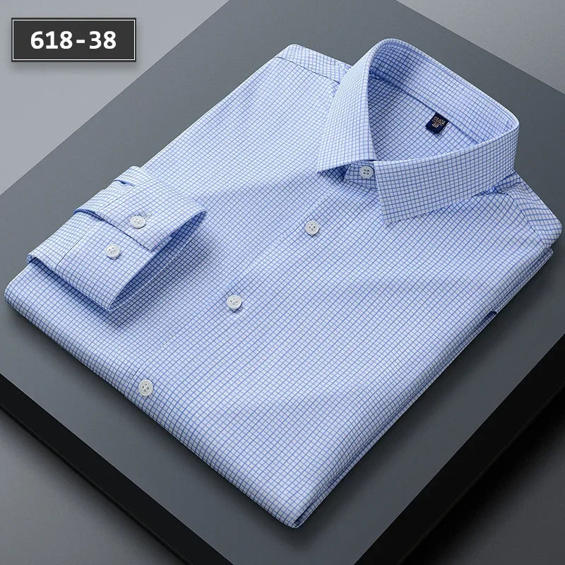 New Stretch Anti-Wrinkle Men's Shirts Long Sleeve Dress Shirts High Quality Men Slim Fit Social Business Blouse Striped Shirt