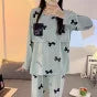 Postpartum woman lactation pajamas set autumn nursing leisurewear cartoon pregnant maternity breastfeeding tops long trousers