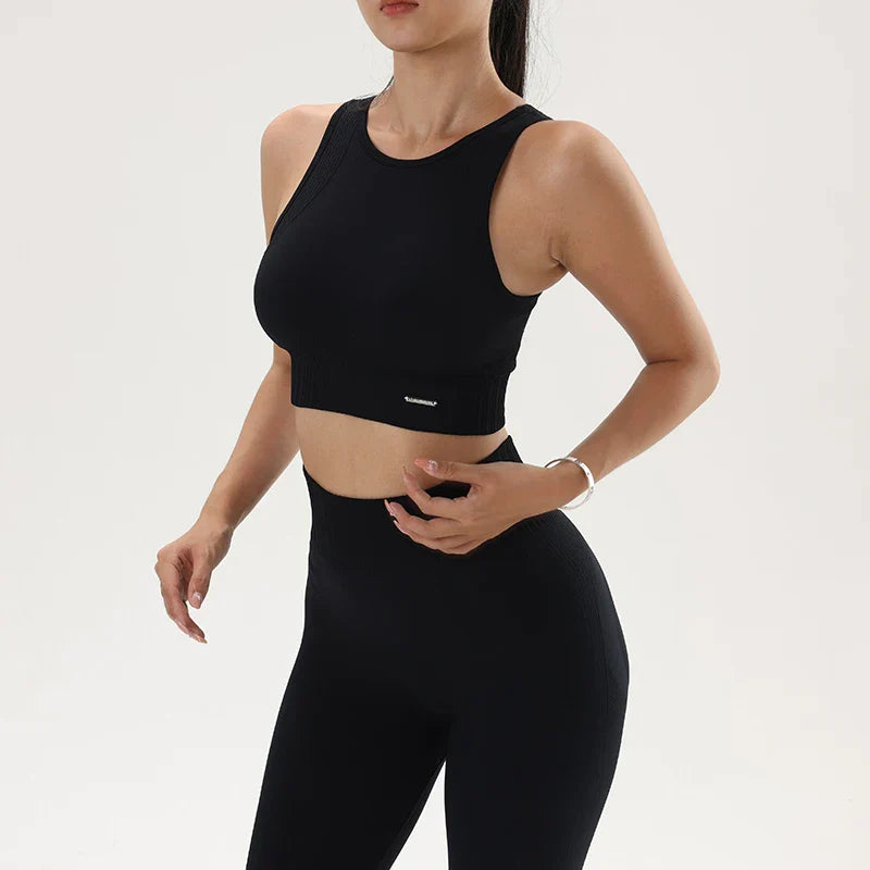 Women's High Waisted Leggings and Top Two Piece Seamless Fitness Set