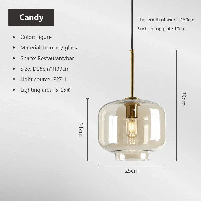 Modern Nordic hanging loft Glass lustre Pendant Light industrial decor Lights Fixtures E27/E26 for Kitchen Restaurant Lamp