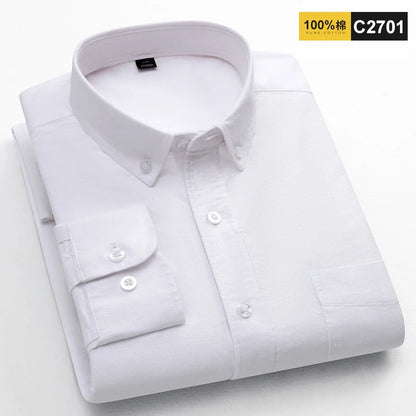 100% Cotton Oxford Shirts For Men's Long Sleeve Casual Pocket Regular-Fit Button-Down Work Formal Social Shirt Men Clothing