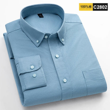 100% Cotton Oxford Shirts For Men's Long Sleeve Casual Pocket Regular-Fit Button-Down Work Formal Social Shirt Men Clothing