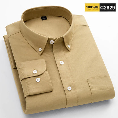 100% Cotton Oxford Shirts For Men's Long Sleeve Casual Pocket Regular-Fit Button-Down Work Formal Social Shirt Men Clothing