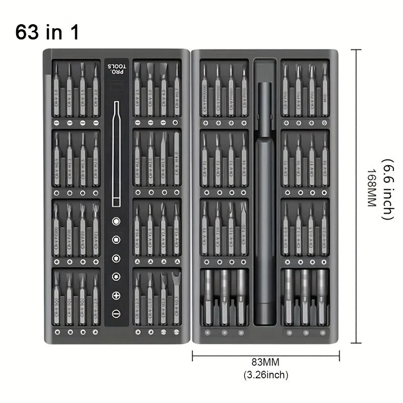 63 In 1 Screwdriver Set Precision Magnetic Screw Driver Bits Torx Hex Bit Handle Mobile Phone Repair Screwdriver Kit Tools