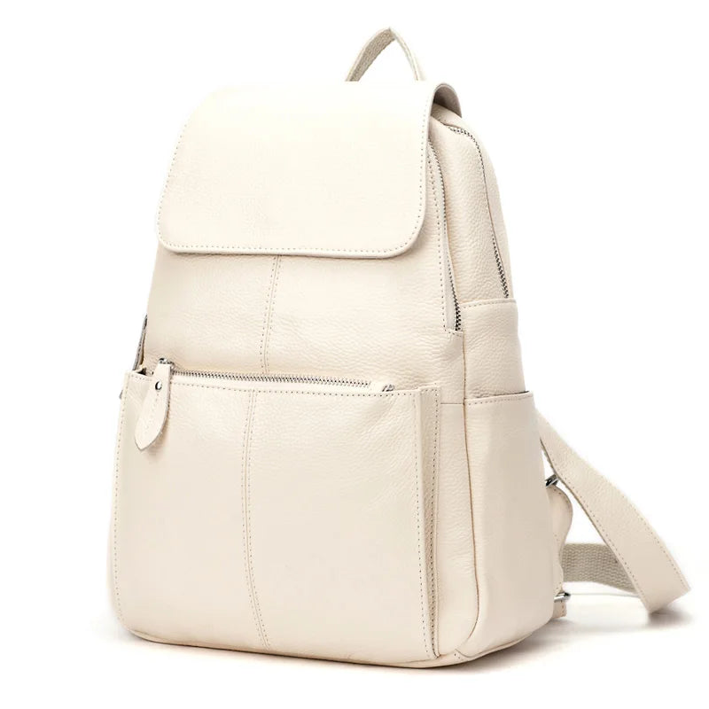 Zency Stylish White Leather Women Backpack A++ Quality Anti-theft Large Capacity Knapsack Travel Designer Handbag Rucksack