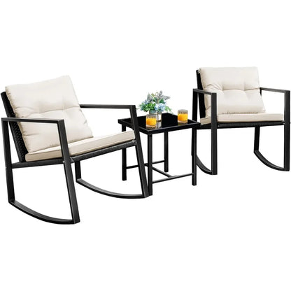 Patio Chairs 3 Piece Outdoor Bistro Sets Coffee Table and Cushions Frame Patio Furniture for Porch,White Garden Furniture Sets