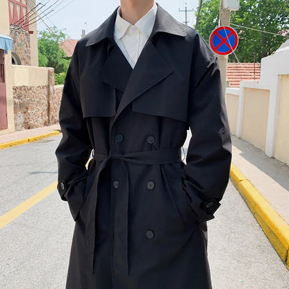 Korean style Spring Trench Coat Male Streetwear Windbreaker Trenchcoat Men Solid Business Casual Loose Long Overcoat