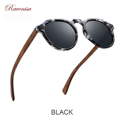 Ravenisa Wood Sunglasses Polarized Sunglasses Women Men Vintage Round Sun Glasses Ladies lunette de soleil femme UV400