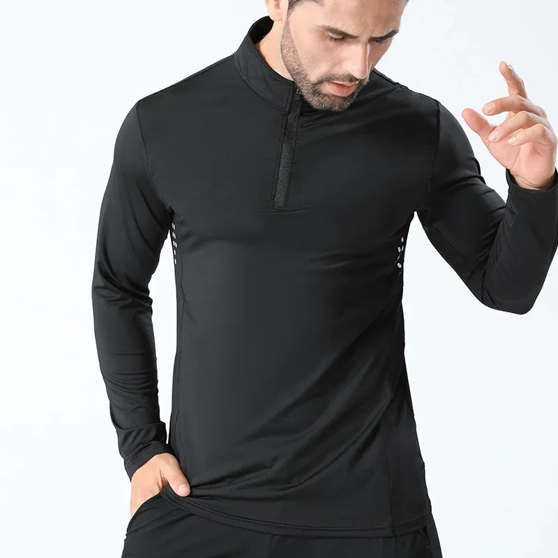 Men Half Zip Quick Dry Long Sleeve Fitness Shirt