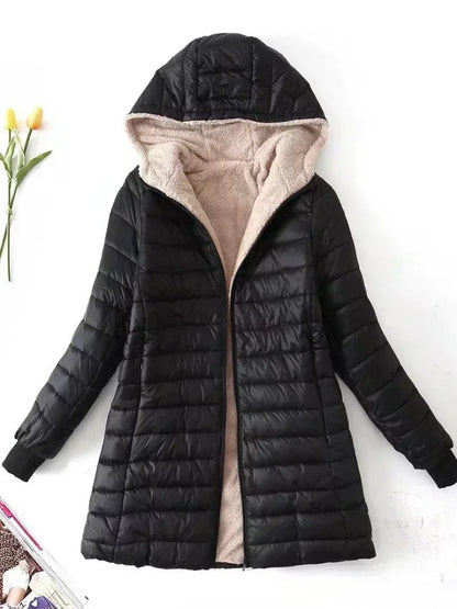 Women's Jacket Winter New Mid Length Korean Edition Hooded Fit Plus Fleece Cotton Coat Warm Lamb Fleece Parkas Winter Jackets