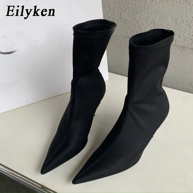 Eilyken New Spring Autumn Stretch Fabric Women Ankle Boots Sexy Pointed Toe High Heels Fashion Female Socks Pumps Shoes