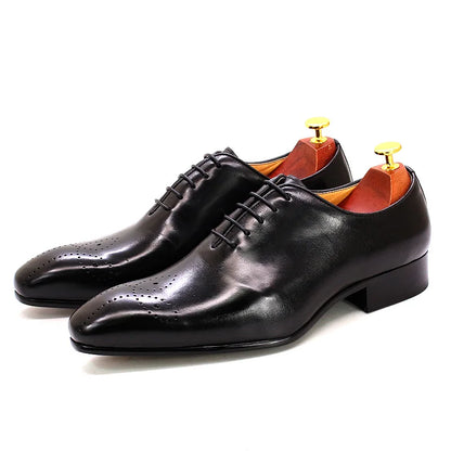 FELIX CHU Mens Oxford Genuine Leather Shoes Whole Cut Fashion Pointed Toe Lace-up Formal Business Wedding Dress Shoes for men