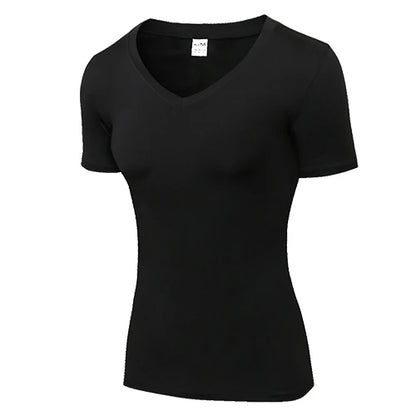 Women's Yuerlian V-neck Quick Dry Yoga Running T-shirts