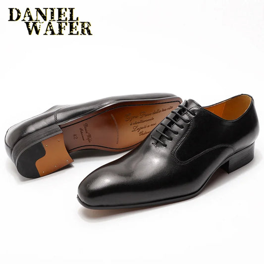 Luxury Brand Mens Oxford Leather Shoes Black Brown Handmade Lace Up Pointed Toe Dress Shoes Wedding Office Business Formal Shoes