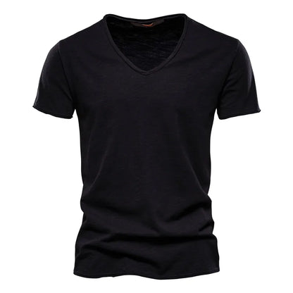 100% Cotton V-neck Men T-shirt Fitness Sports Running Slim Fit Soild T-shirts Male Tops Tees Summer Short Sleeve T Shirt For Men