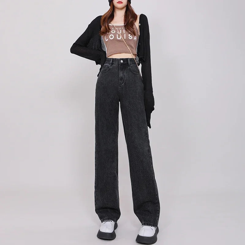 ZOENOVA High Waisted Jeans Y2K Fashion Women Clothing Blue Black Straight Leg Denim Pants Trousers Mom Jean Baggy Trousers Tall