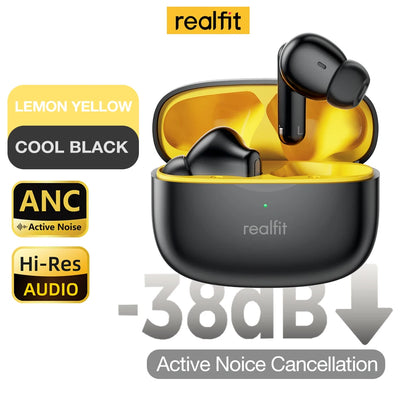 Realfit F3 ANC Active Noice Cancellation Bluetooth Earphones ENC Call HIFI Stereo Superb Bass Wireless Earbuds Sport Gaming