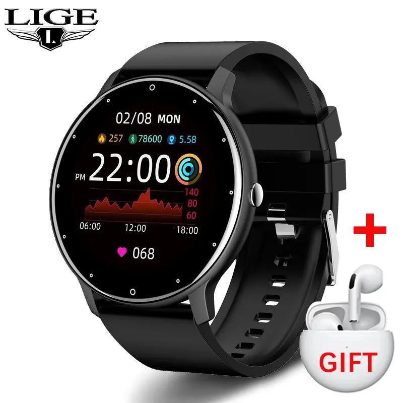 LIGE New Men Smart Watch Real-time Activity Tracker Heart Rate Monitor Sports Women Smart Watch Men Clock For Android IOS