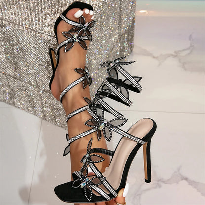 Eilyken Fashion Sexy Peep Toe Crystal Butterfly-knot Ankle Strap Sandals Woman Stiletto High Heels Banquet Party Pumps Shoes