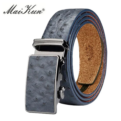 Maikun Luxury Leather Belt for Men Original Designt Ostrich Grain Automatic Buckle Belt Ceinture Homme Cinto Masculino