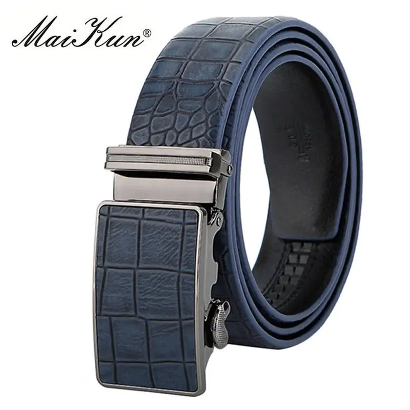 Maikun Luxury Leather Belt for Men Original Designt Ostrich Grain Automatic Buckle Belt Ceinture Homme Cinto Masculino