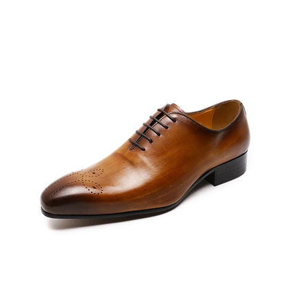 FELIX CHU Mens Oxford Genuine Leather Shoes Whole Cut Fashion Pointed Toe Lace-up Formal Business Wedding Dress Shoes for men