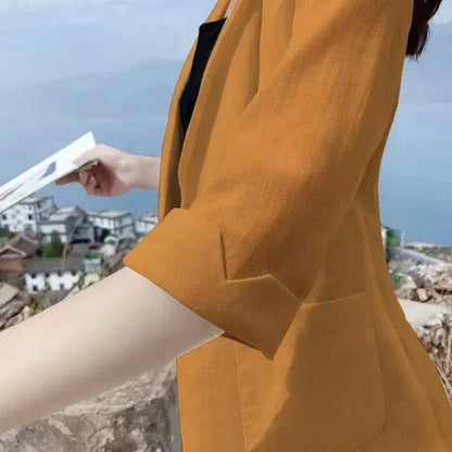 Fashion Women's Jacket Solid Color Yellow Black Cotton Fabric Loose Oversize Coat New Spring Summer Jackets 2023 OL Women's Suit