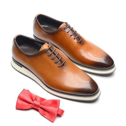 Luxury Handmade Genuine Cowhide Leather Casual Oxfords Mens Dress Shoes Whole-Cut Plain Toe Lace-up Soft Flat Sneakers for Men