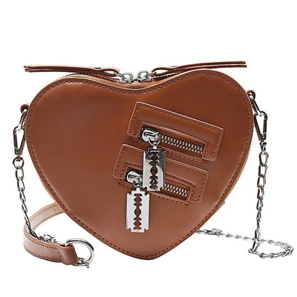 Gothic Heart Blade Zipper Chain Crossbody Bags for Women Girl Casual Shoulder Purses Handbags Techwear Summer Wallet Goth