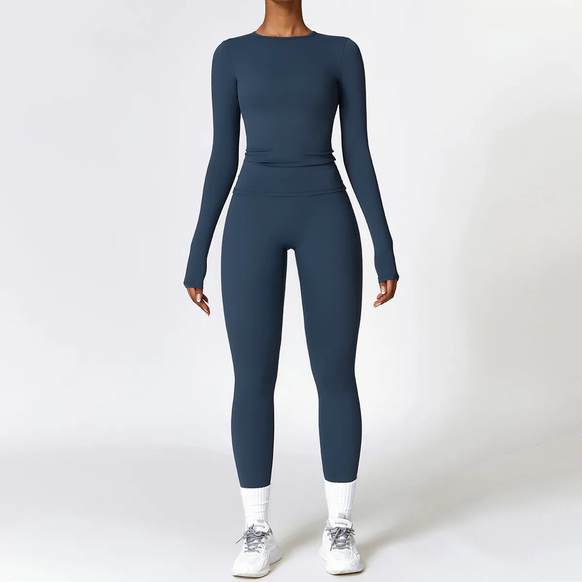 2PCS Seamless Yoga Set Women Workout Set Sportswear Gym Clothing Fitness Long Sleeve Crop Top High Waist Leggings Sports Suits