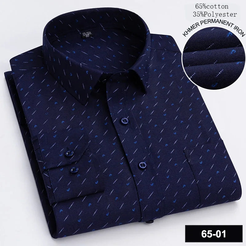 New in shirt long-sleeve shirts for men slim fit formal plian shirt single pocket office clothes soft plaid cotton designer tops