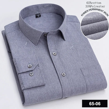 New in shirt long-sleeve shirts for men slim fit formal plian shirt single pocket office clothes soft plaid cotton designer tops