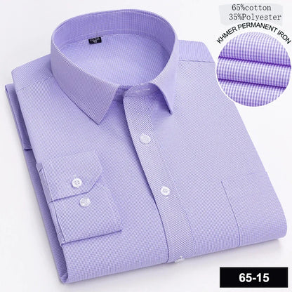 New in shirt long-sleeve shirts for men slim fit formal plian shirt single pocket office clothes soft plaid cotton designer tops