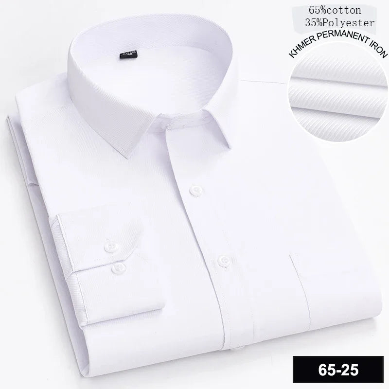 New in shirt long-sleeve shirts for men slim fit formal plian shirt single pocket office clothes soft plaid cotton designer tops