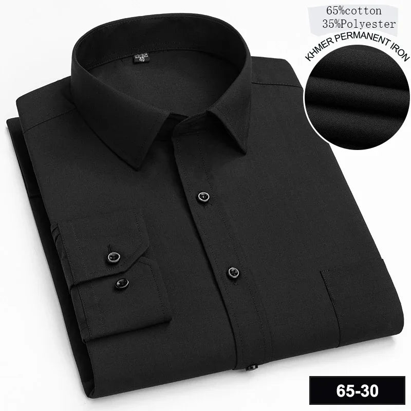 New in shirt long-sleeve shirts for men slim fit formal plian shirt single pocket office clothes soft plaid cotton designer tops