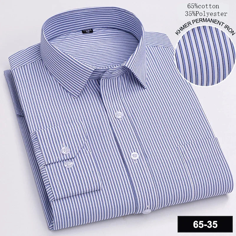 New in shirt long-sleeve shirts for men slim fit formal plian shirt single pocket office clothes soft plaid cotton designer tops