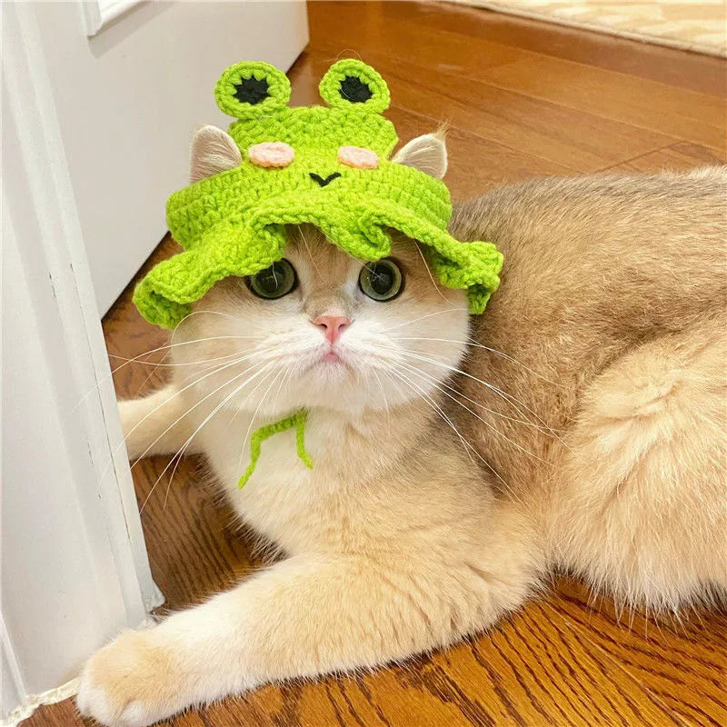 Cute Refined Cat Hat Elastic Autumn Winter Pet Hat Puppy Kittens Knitted Hat Party Photo Shoot Props Decoration Cat Accessories