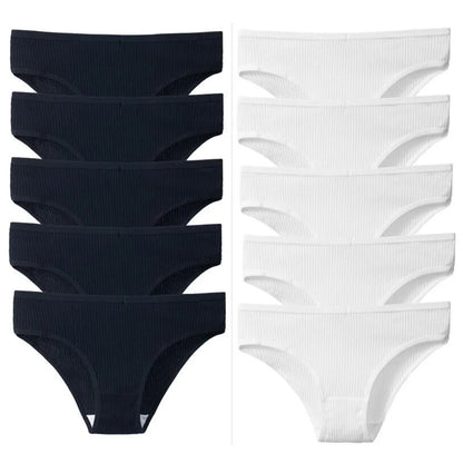 10Pcs/Pack 100% Cotton Women's Panties Comfortable Sexy Underwear Solid Color Stripe Briefs Simple Sports Underpants