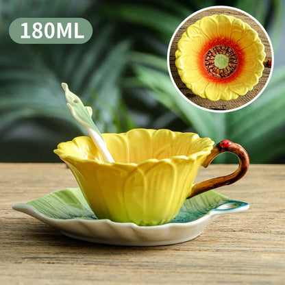 200ml Ceramic Coffee Cup Saucer Flower Type Mug Exquisite Afternoon Tea Latte Coffee Cup Home Breakfast Milk Mug Birthday Gifts